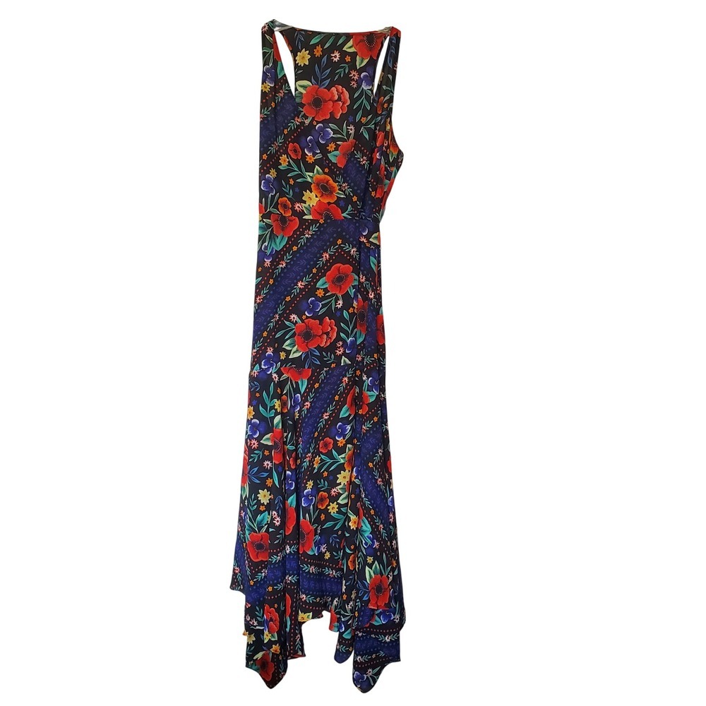 Olivaceous Floral Handkerchief Hem Maxi Dress Small Boho Racerback Faux Wrap